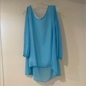 Blue Sheer Cold Shoulder Top